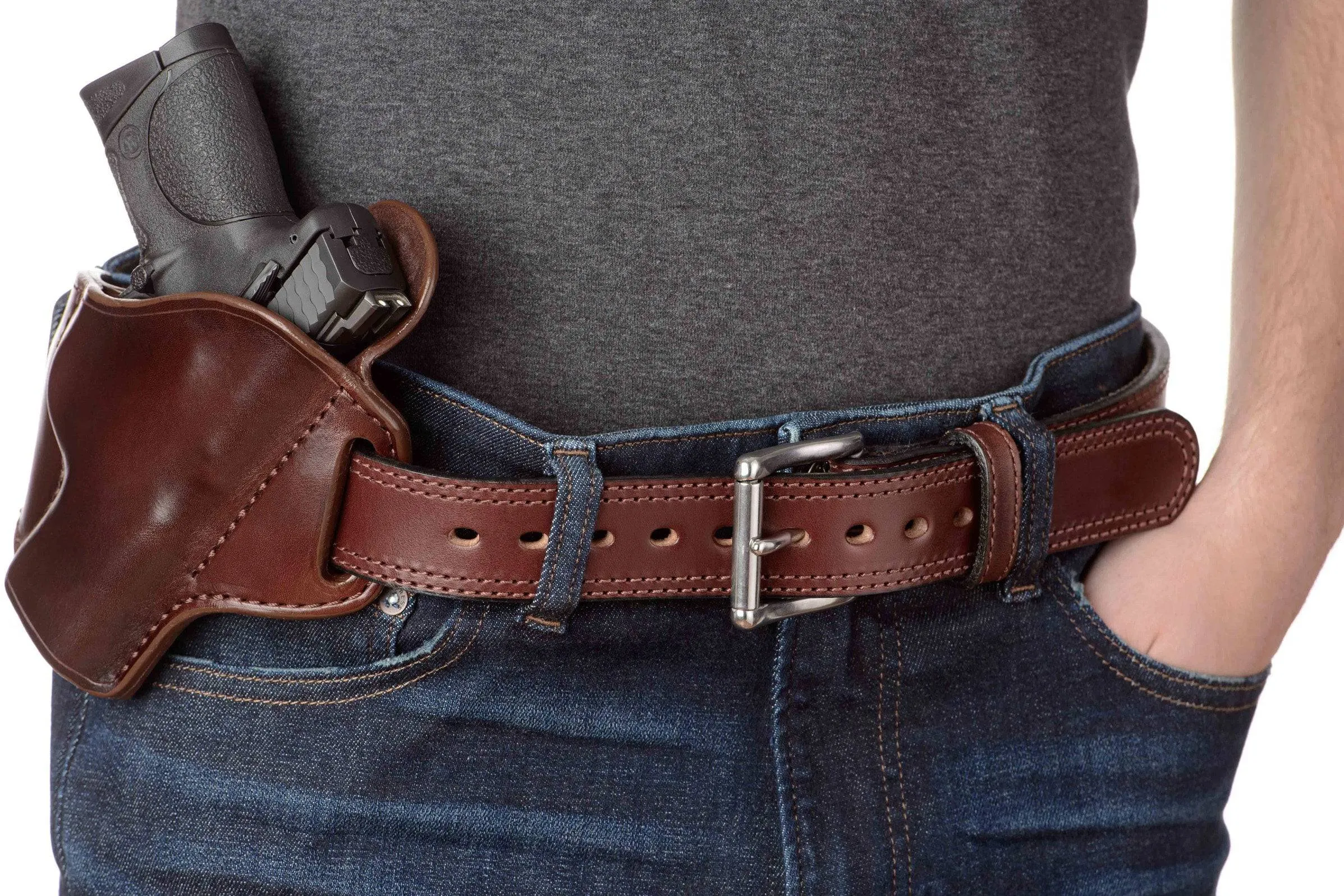 The Eastwood: Men's Brown Double Stitched Leather Belt Max Thick 1.50"