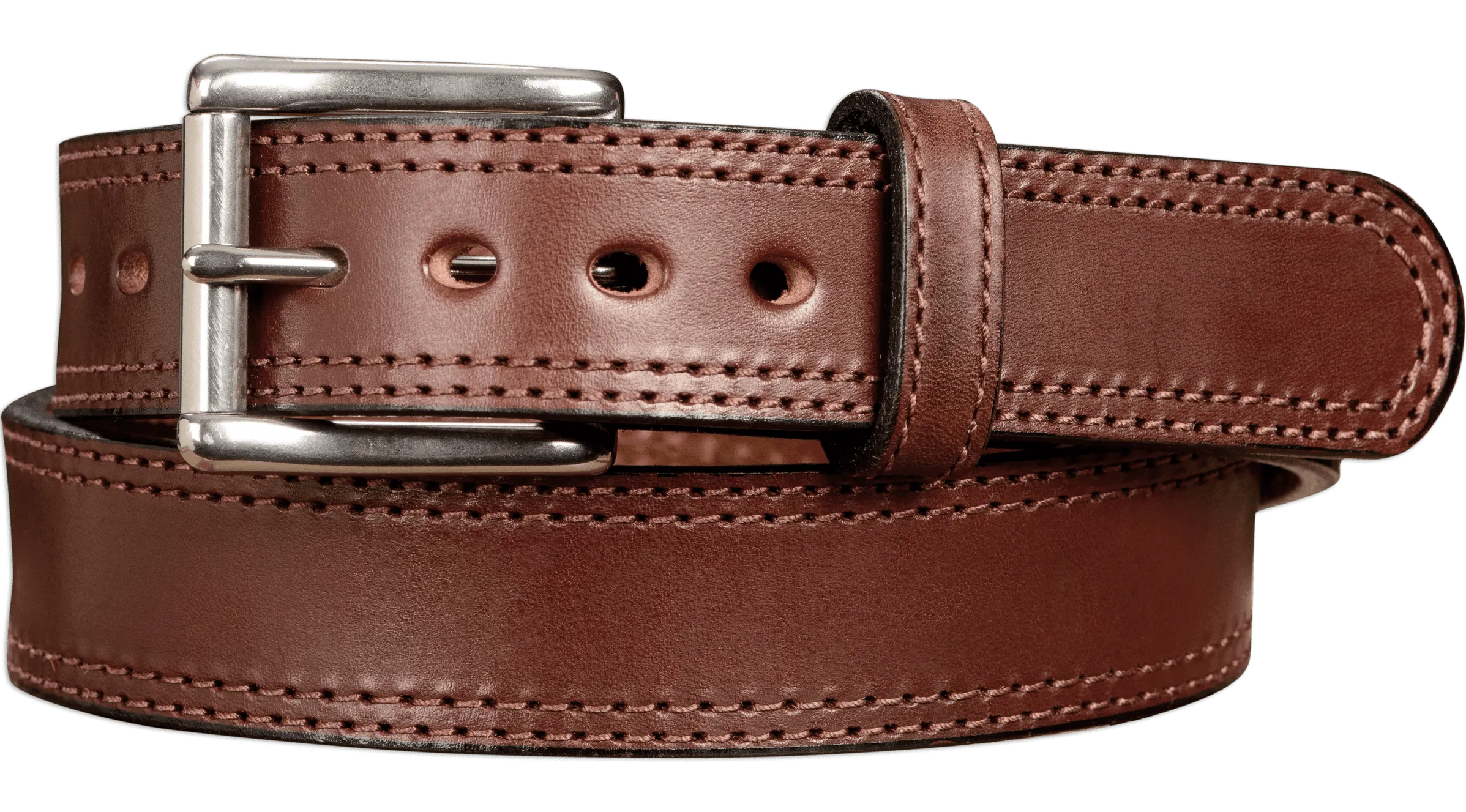 The Eastwood: Men's Brown Double Stitched Leather Belt Max Thick 1.50"