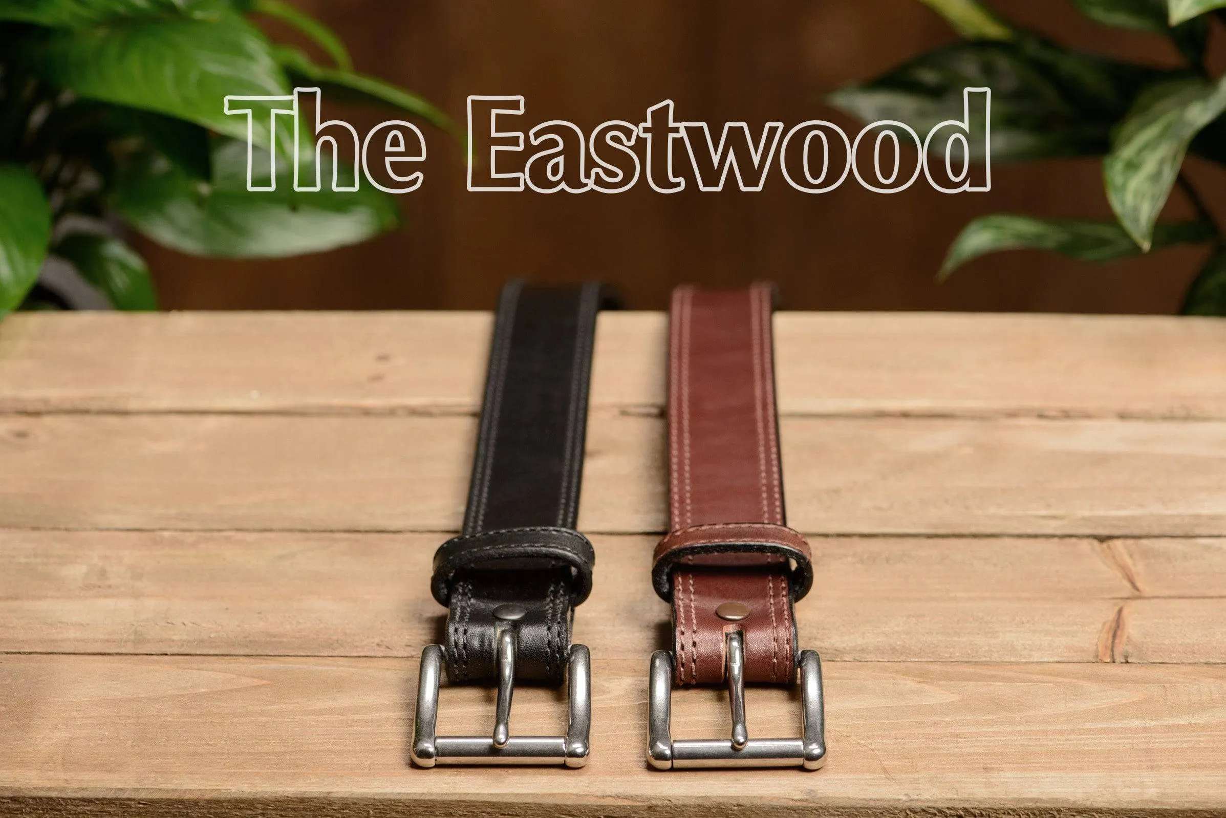 The Eastwood: Men's Brown Double Stitched Leather Belt Max Thick 1.50"