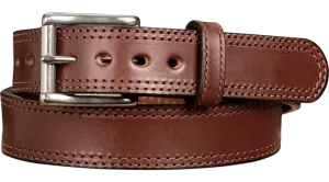The Eastwood: Men's Brown Double Stitched Leather Belt Max Thick 1.50"