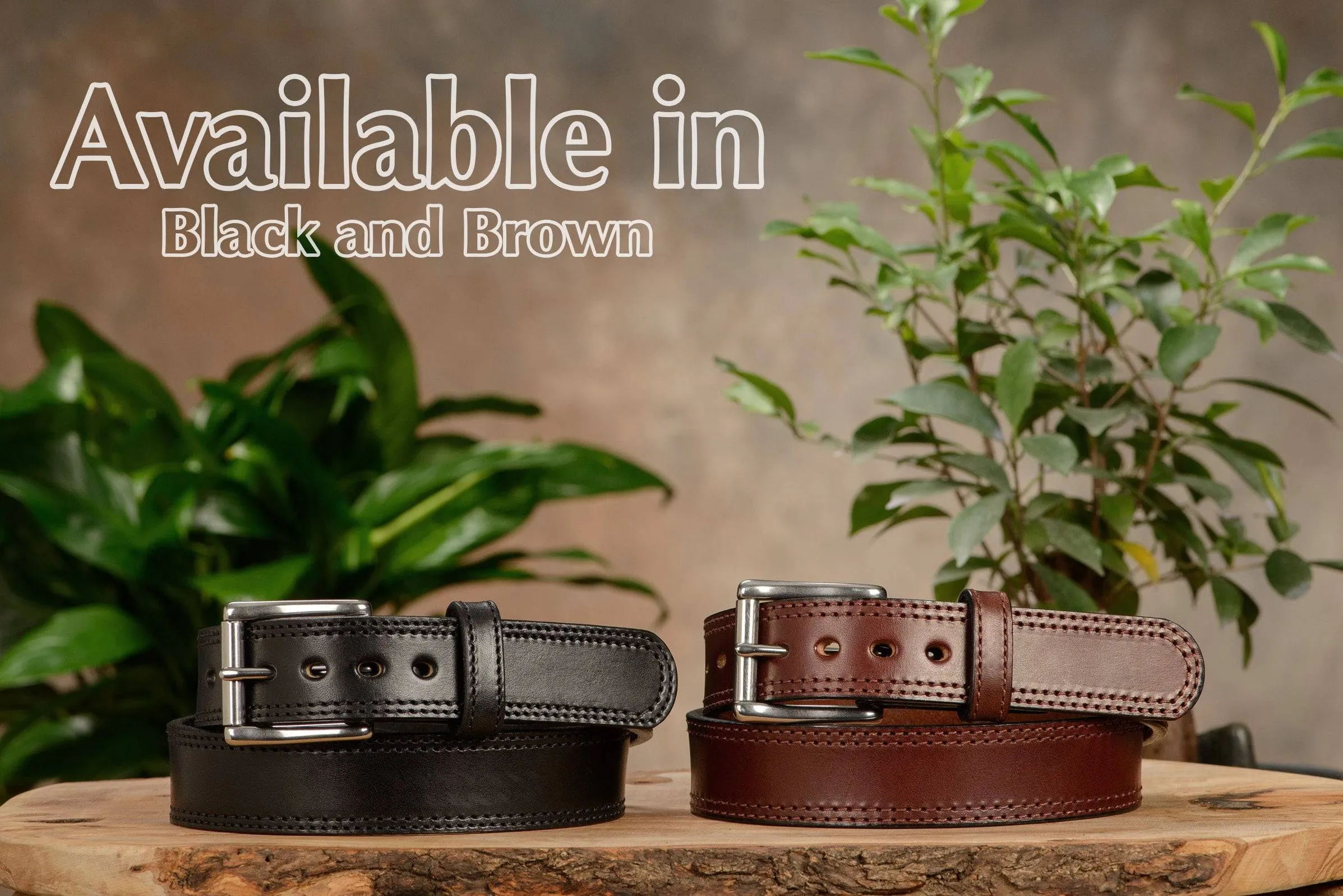 The Eastwood: Men's Brown Double Stitched Leather Belt Max Thick 1.50"