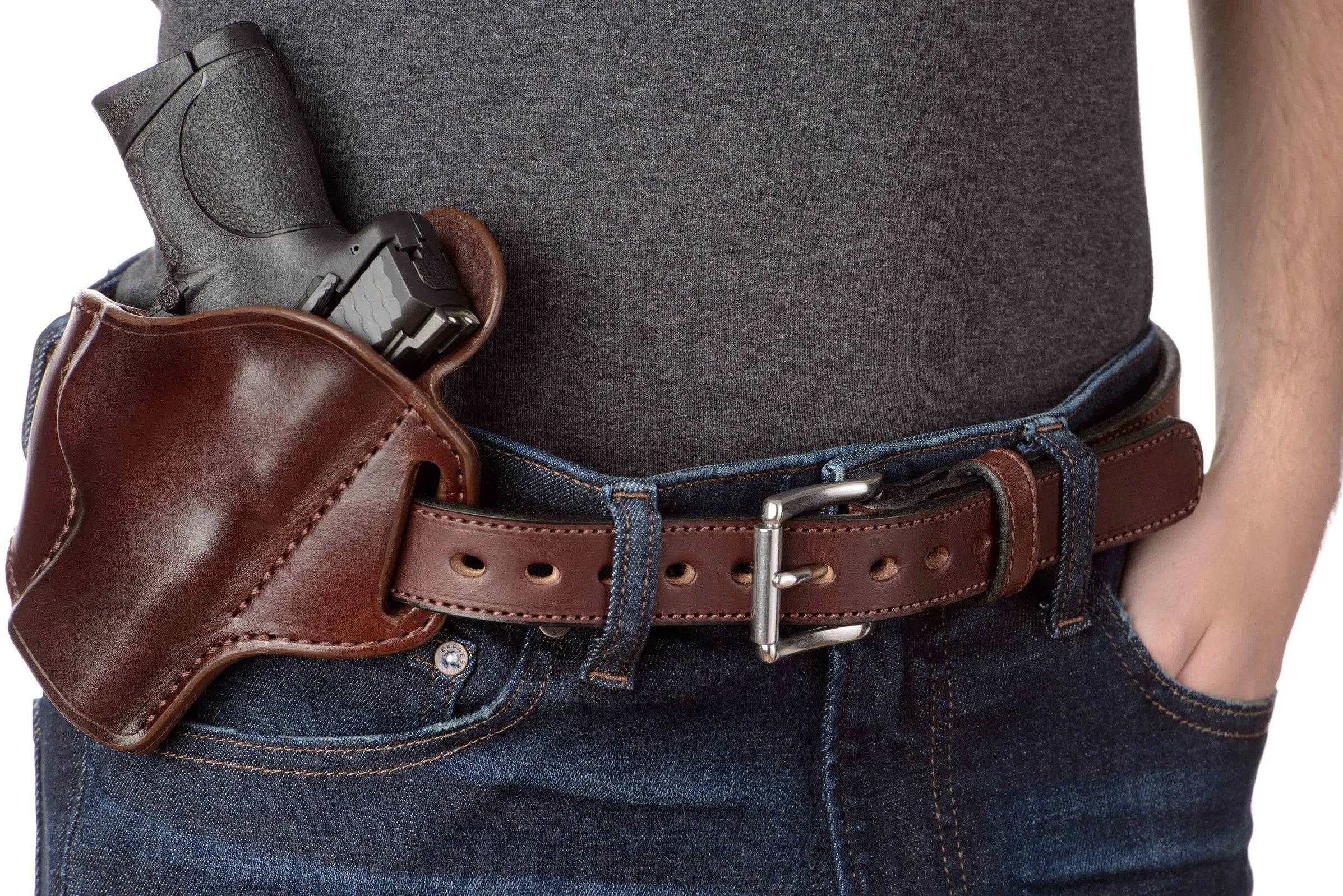 The Eastwood: Men's Brown Stitched Leather Belt Max Thick 1.25"