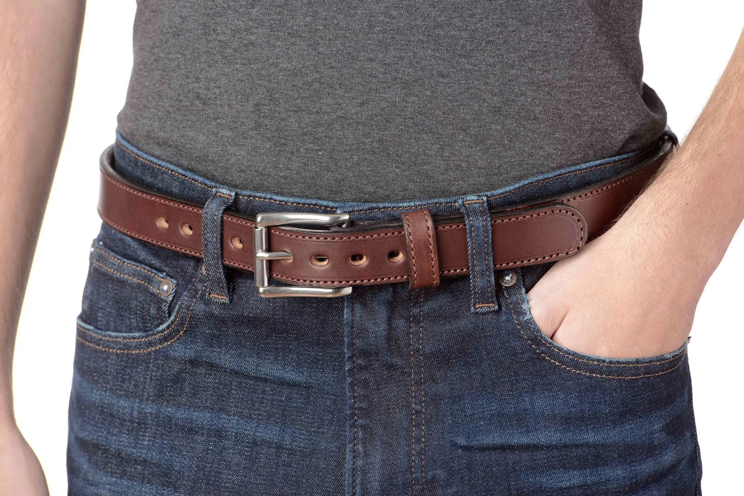 The Eastwood: Men's Brown Stitched Leather Belt Max Thick 1.25"