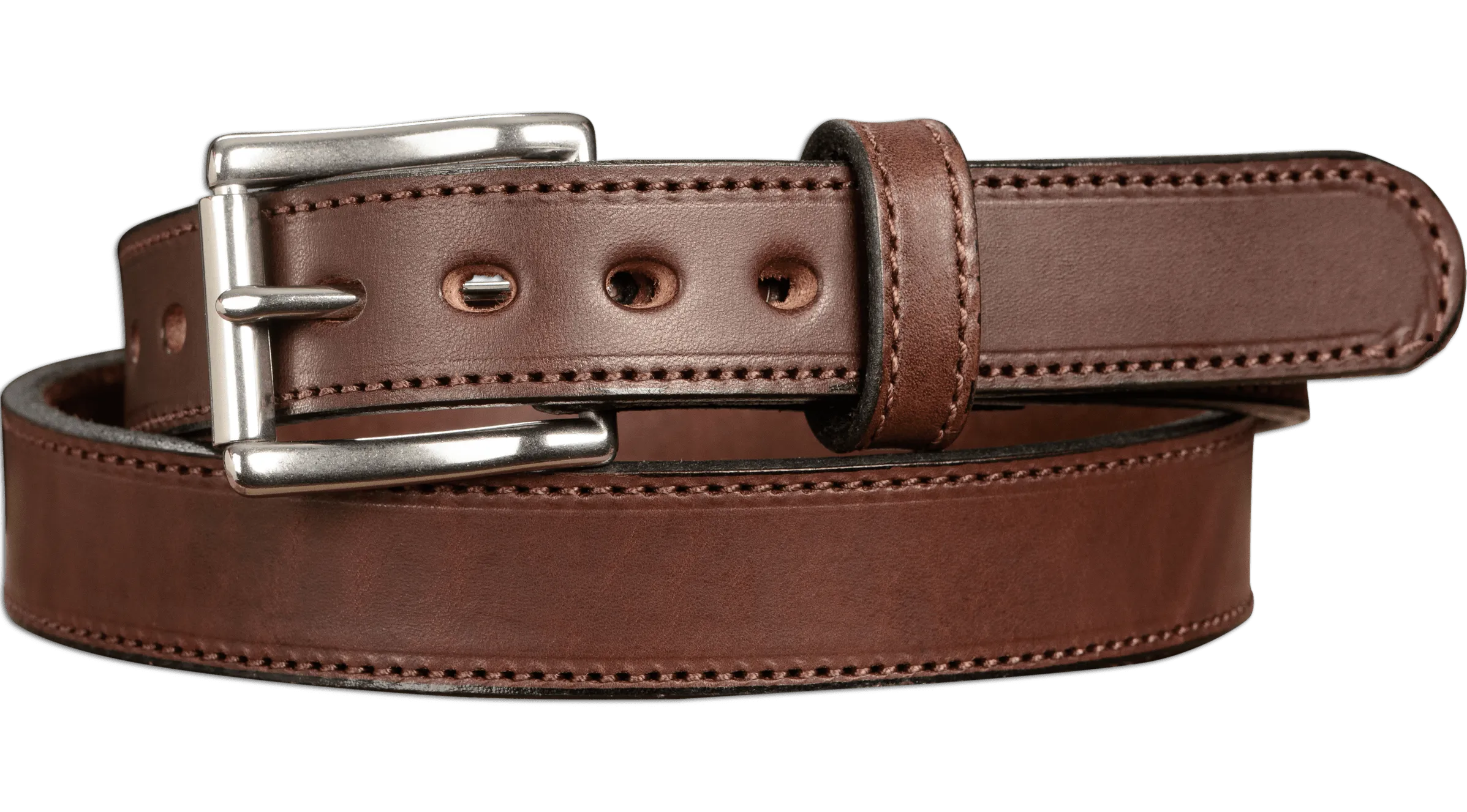 The Eastwood: Men's Brown Stitched Leather Belt Max Thick 1.25"