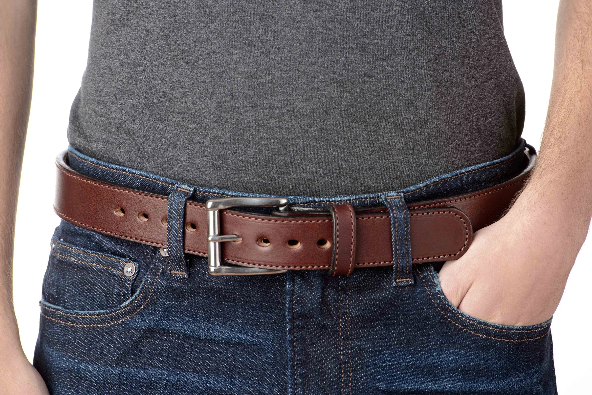 The Eastwood: Men's Brown Stitched Leather Belt Max Thick 1.50"