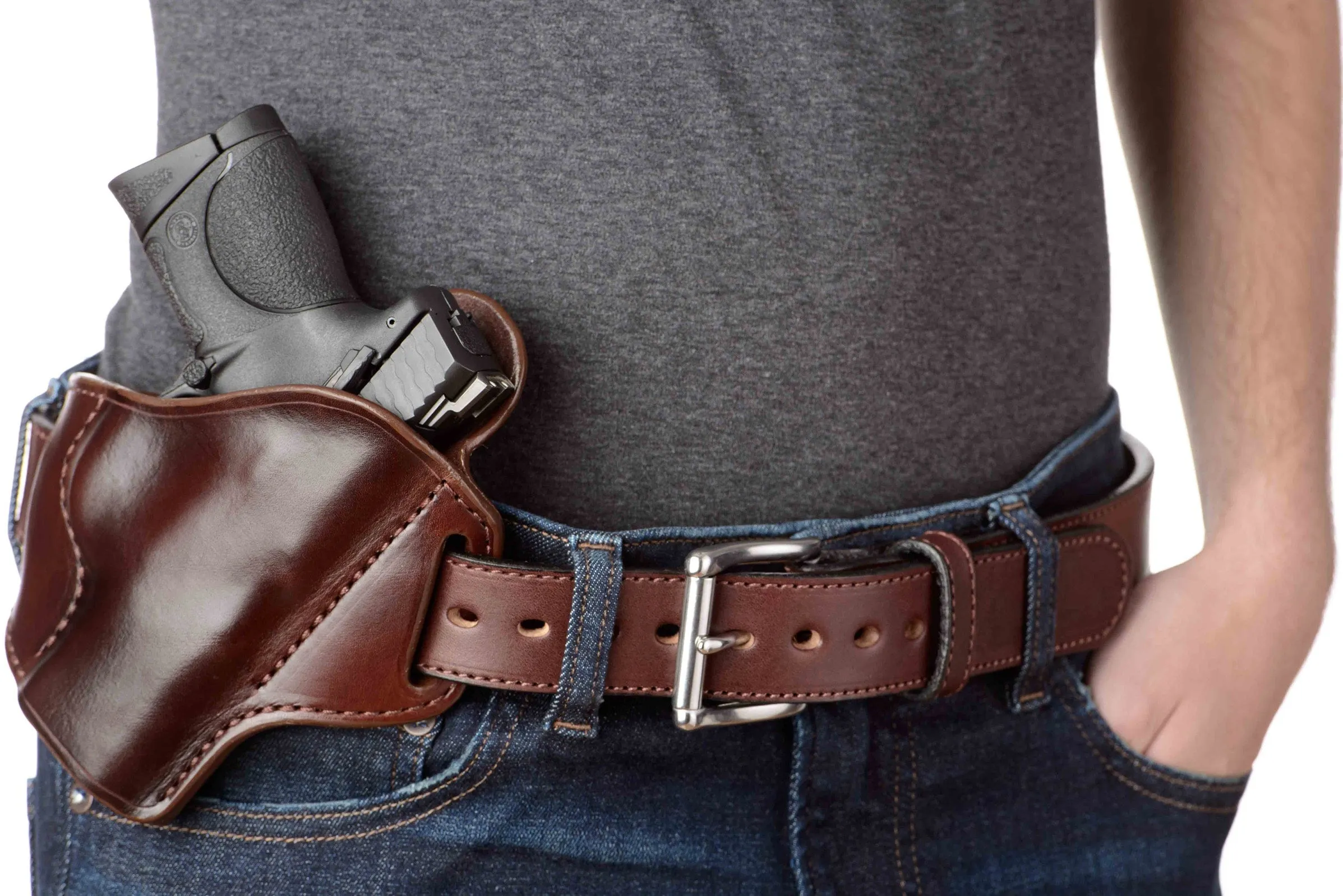 The Eastwood: Men's Brown Stitched Leather Belt Max Thick 1.50"