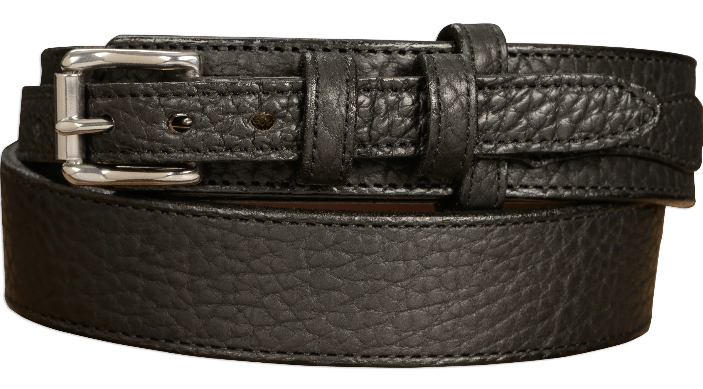 The Forester: Men's Black Stitched American Bison Ranger Leather Belt 1.50"