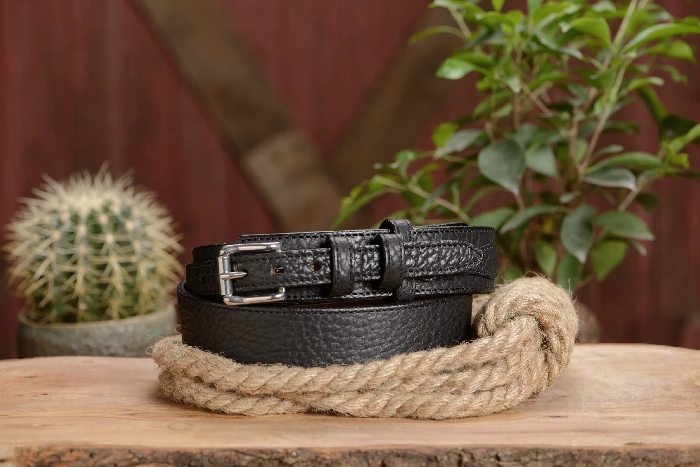 The Forester: Men's Black Stitched American Bison Ranger Leather Belt 1.50"