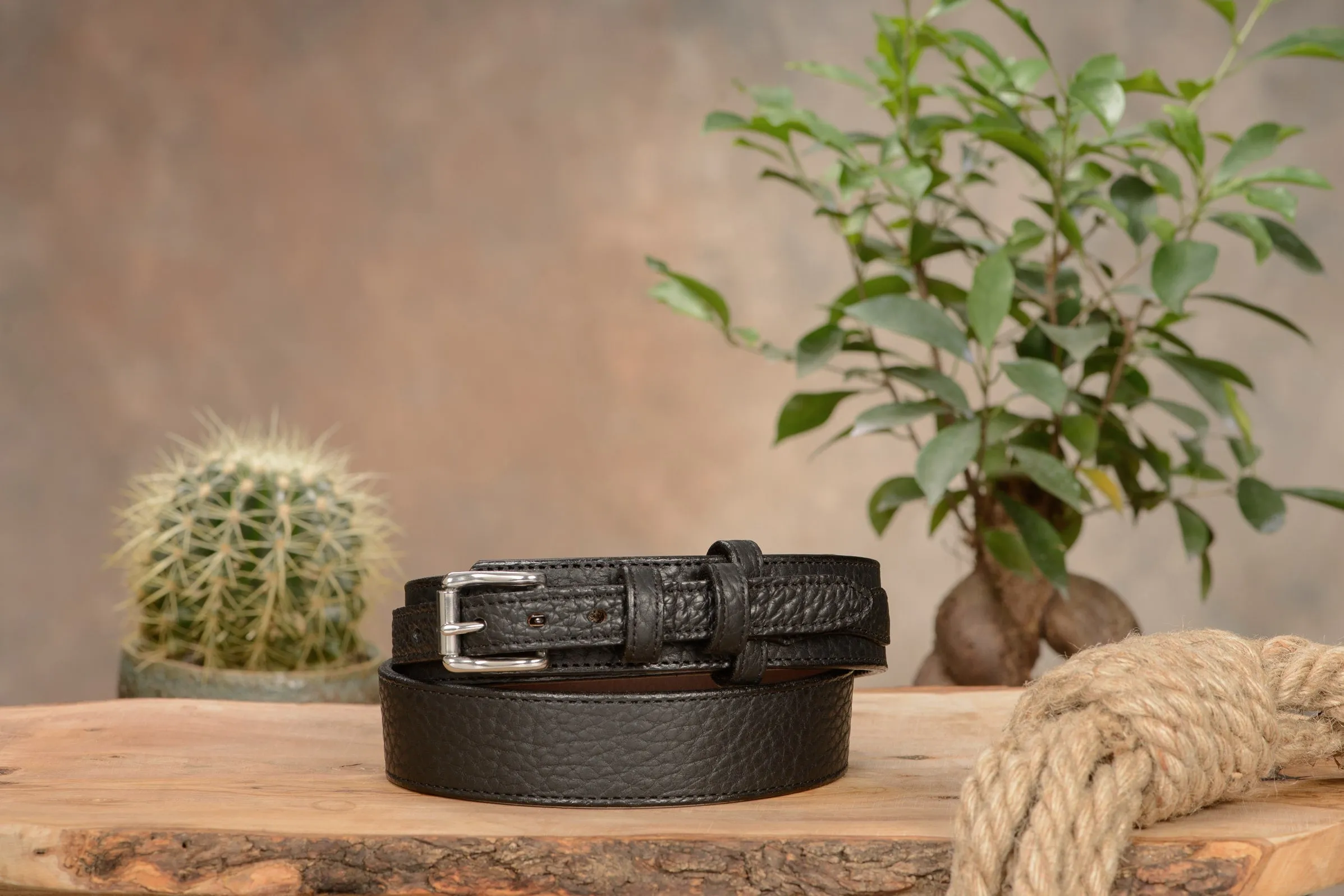 The Forester: Men's Black Stitched American Bison Ranger Leather Belt 1.50"