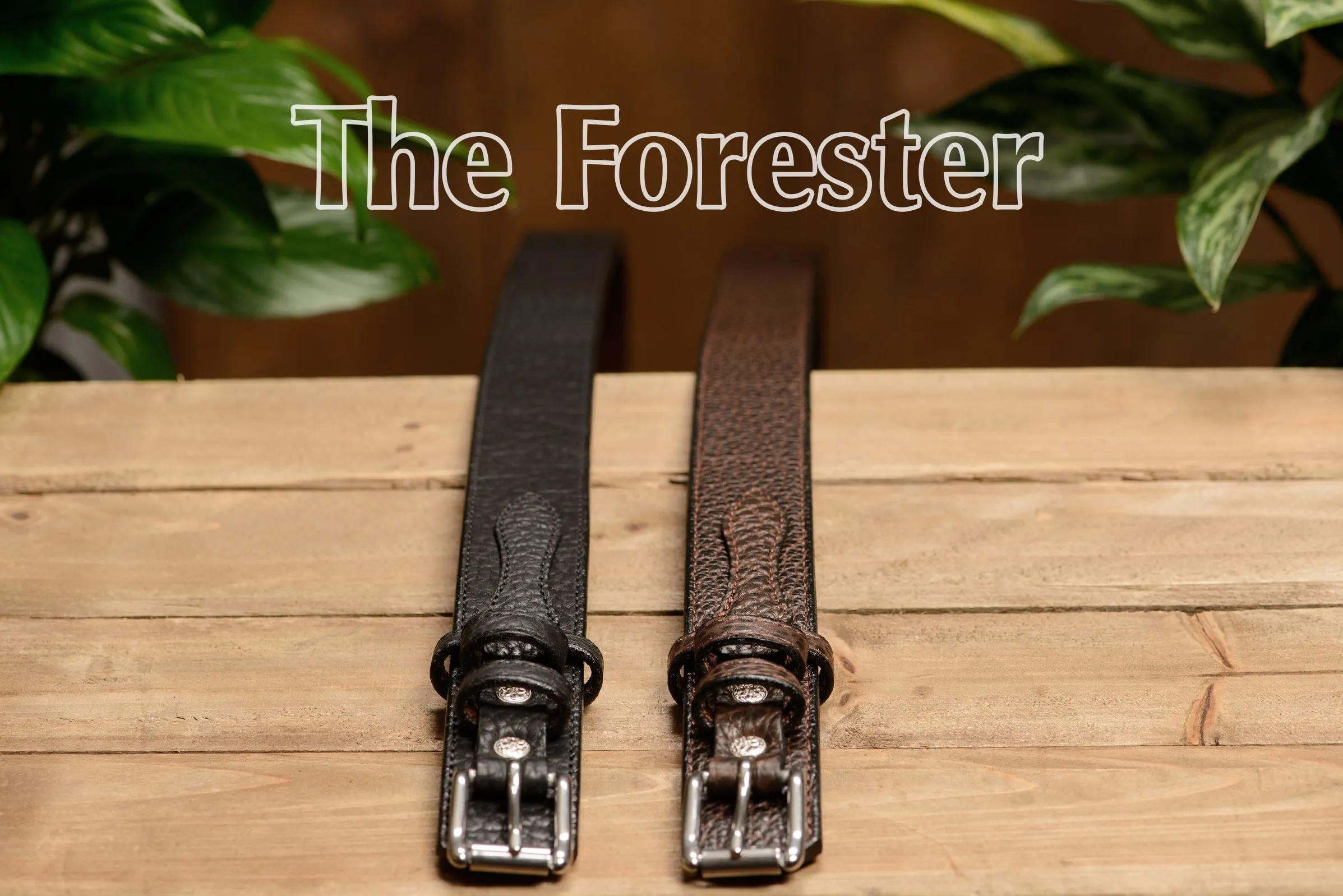 The Forester: Men's Black Stitched American Bison Ranger Leather Belt 1.50"