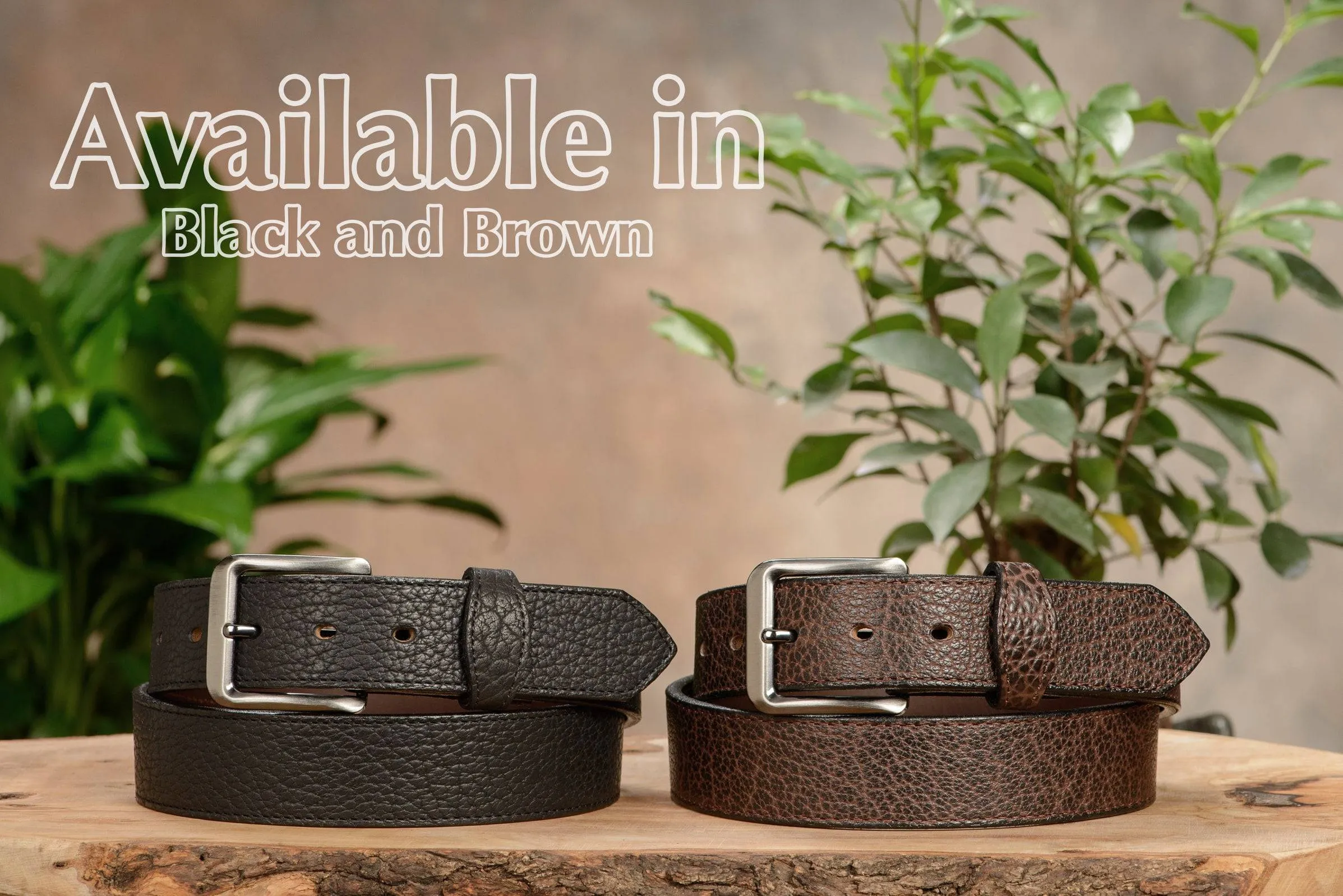 The Forester: Men's Brown Stitched American Bison Leather Belt 1.50"