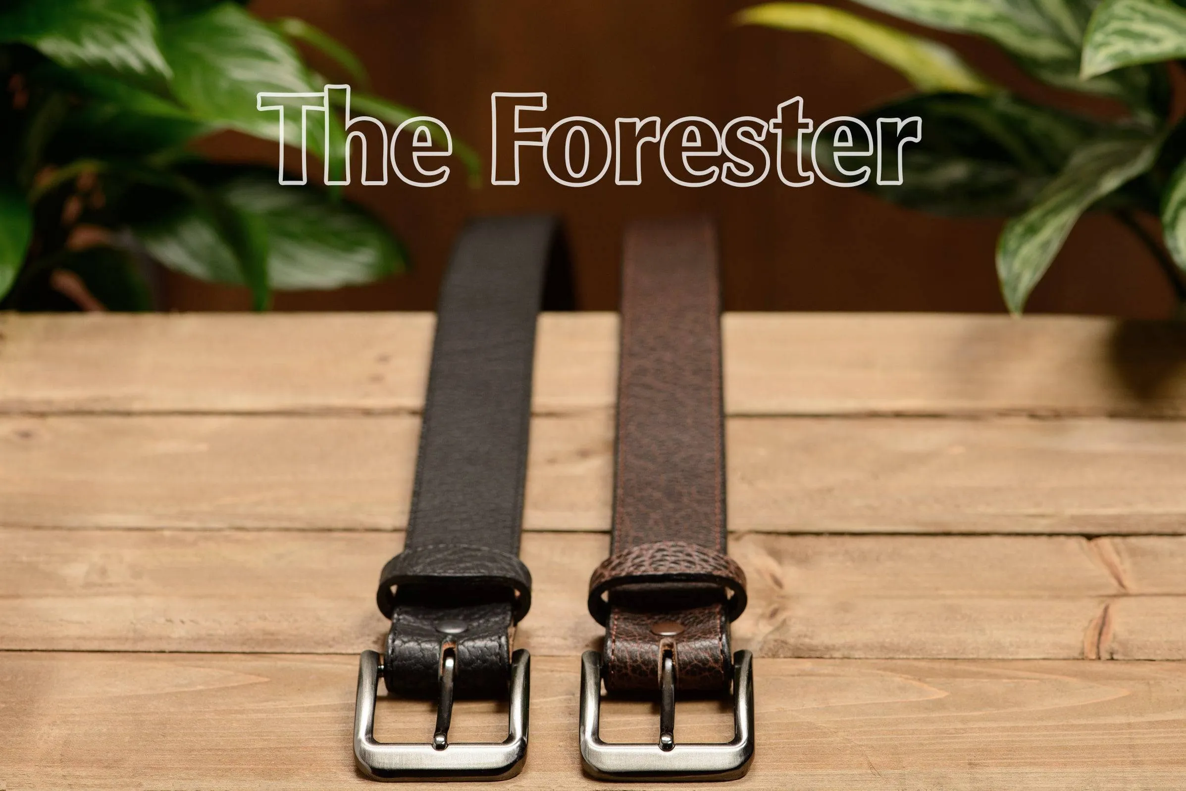 The Forester: Men's Brown Stitched American Bison Leather Belt 1.50"
