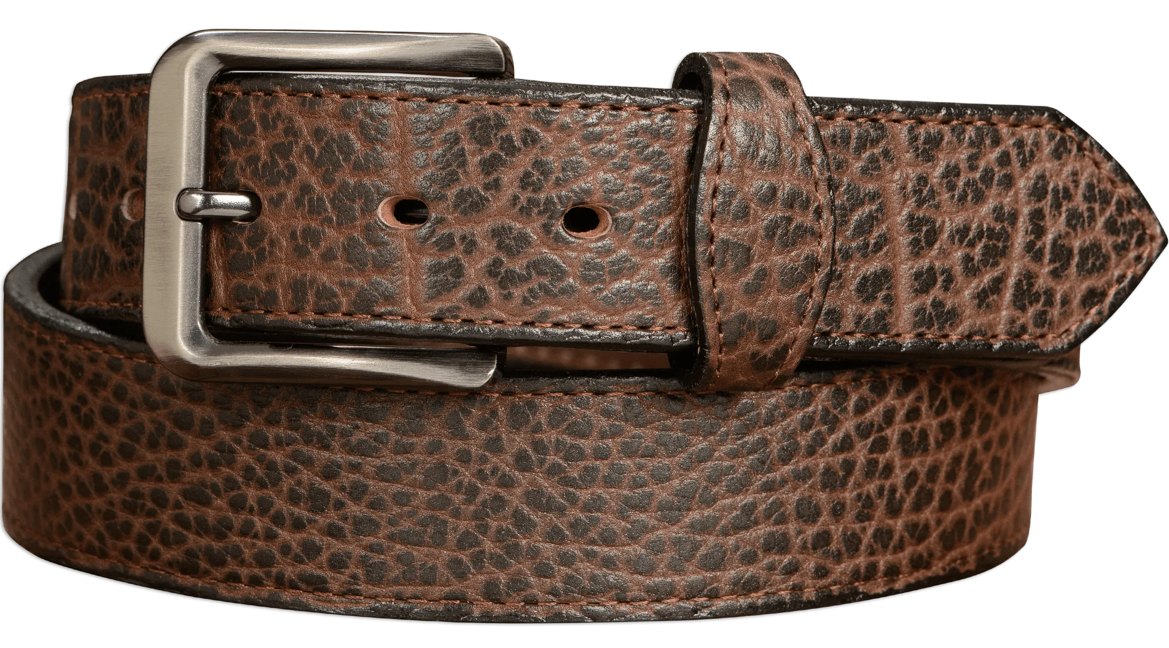 The Forester: Men's Brown Stitched American Bison Leather Belt 1.50"