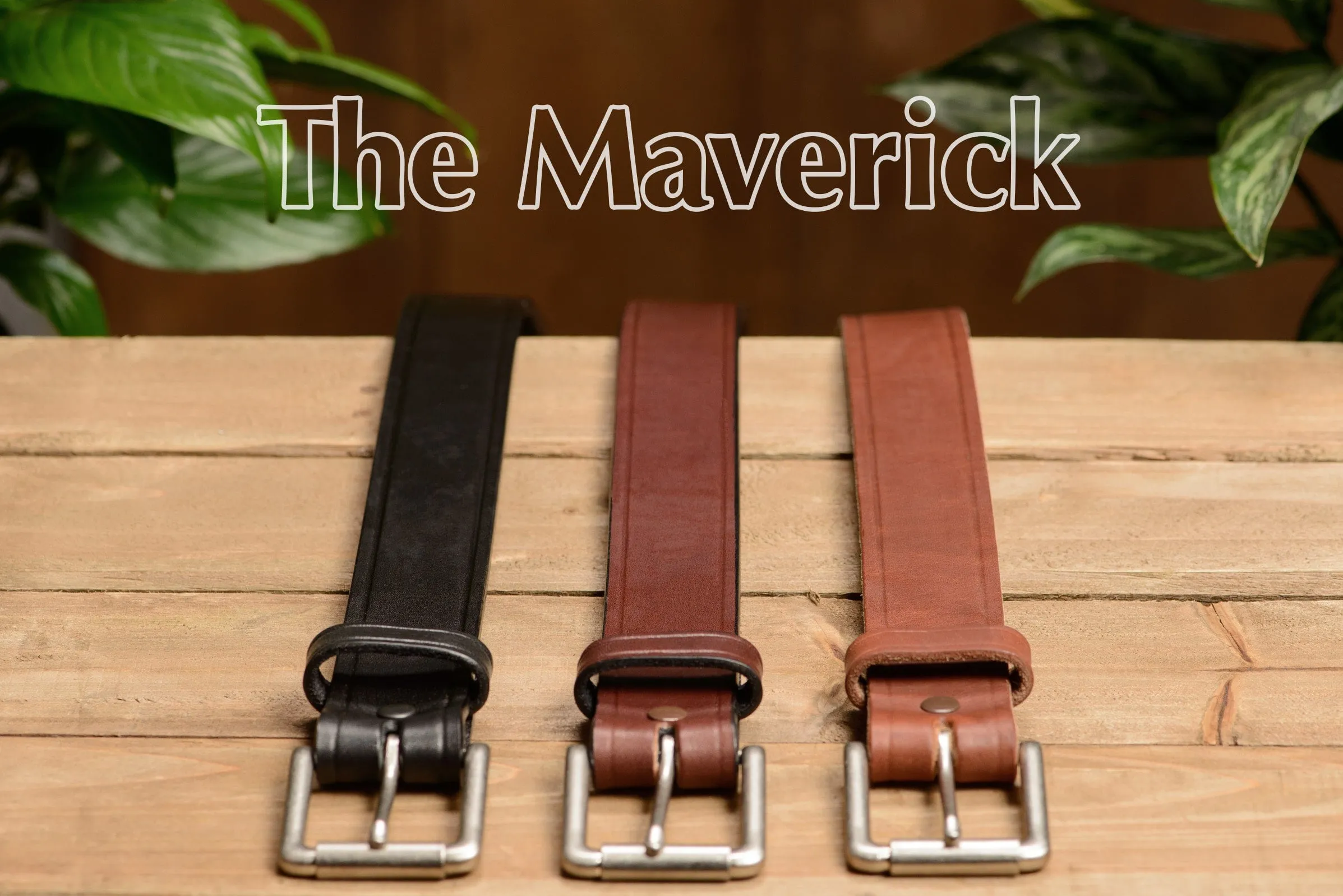 The Maverick: Men's Black Creased Accent Leather Belt 1.50"