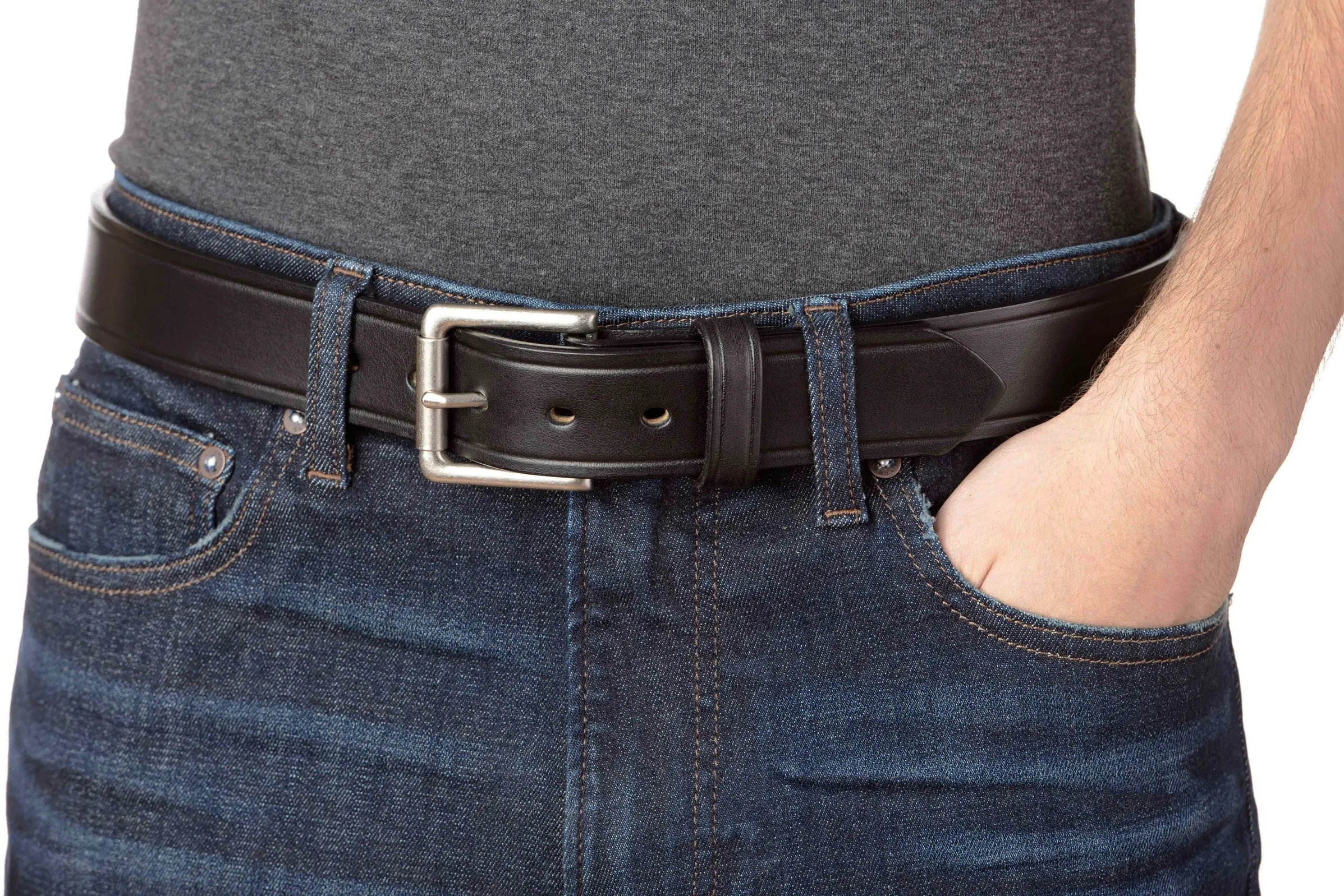 The Maverick: Men's Black Creased Accent Leather Belt 1.50"