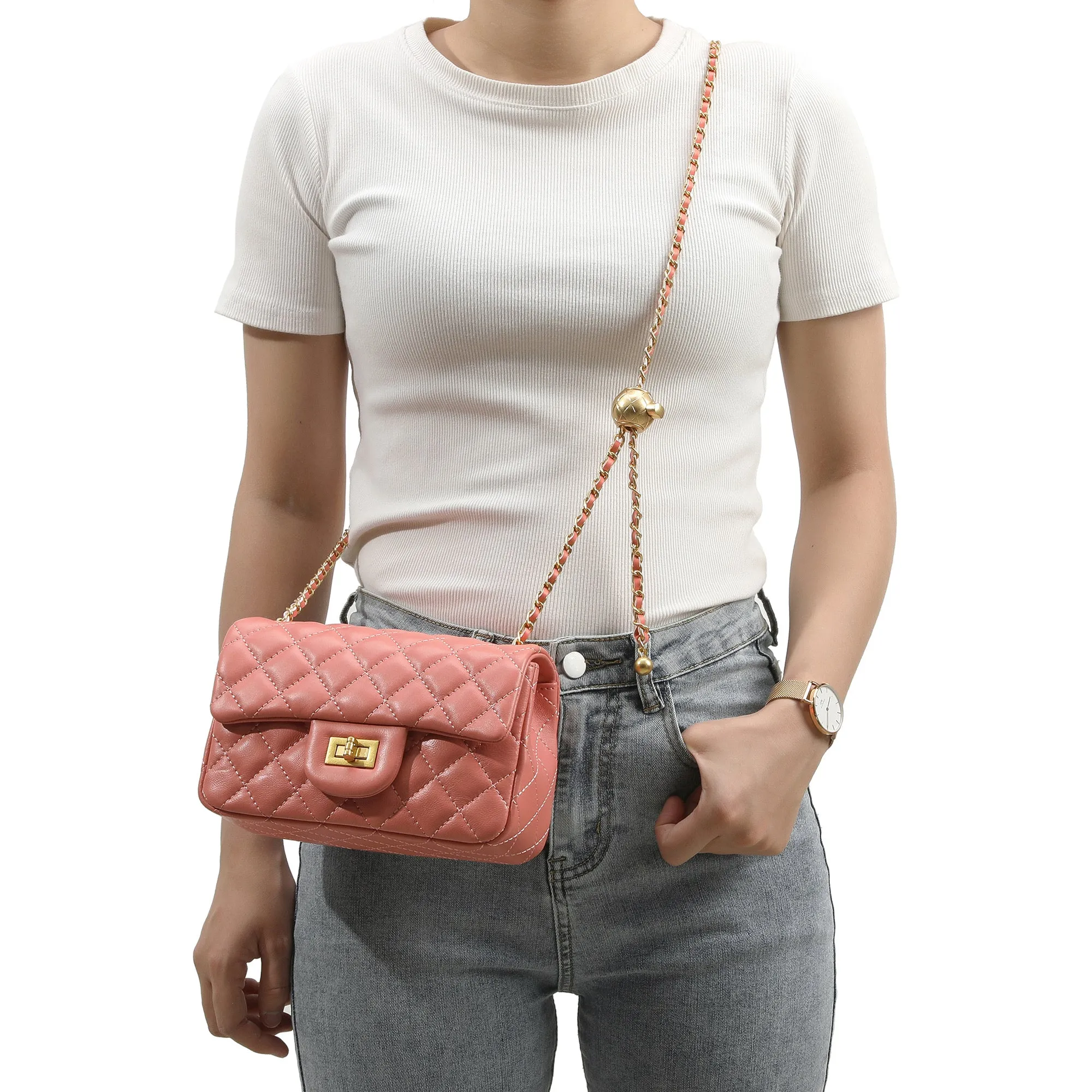 Tiffany & Fred Quilted Sheepskin Leather Crossbody Bag