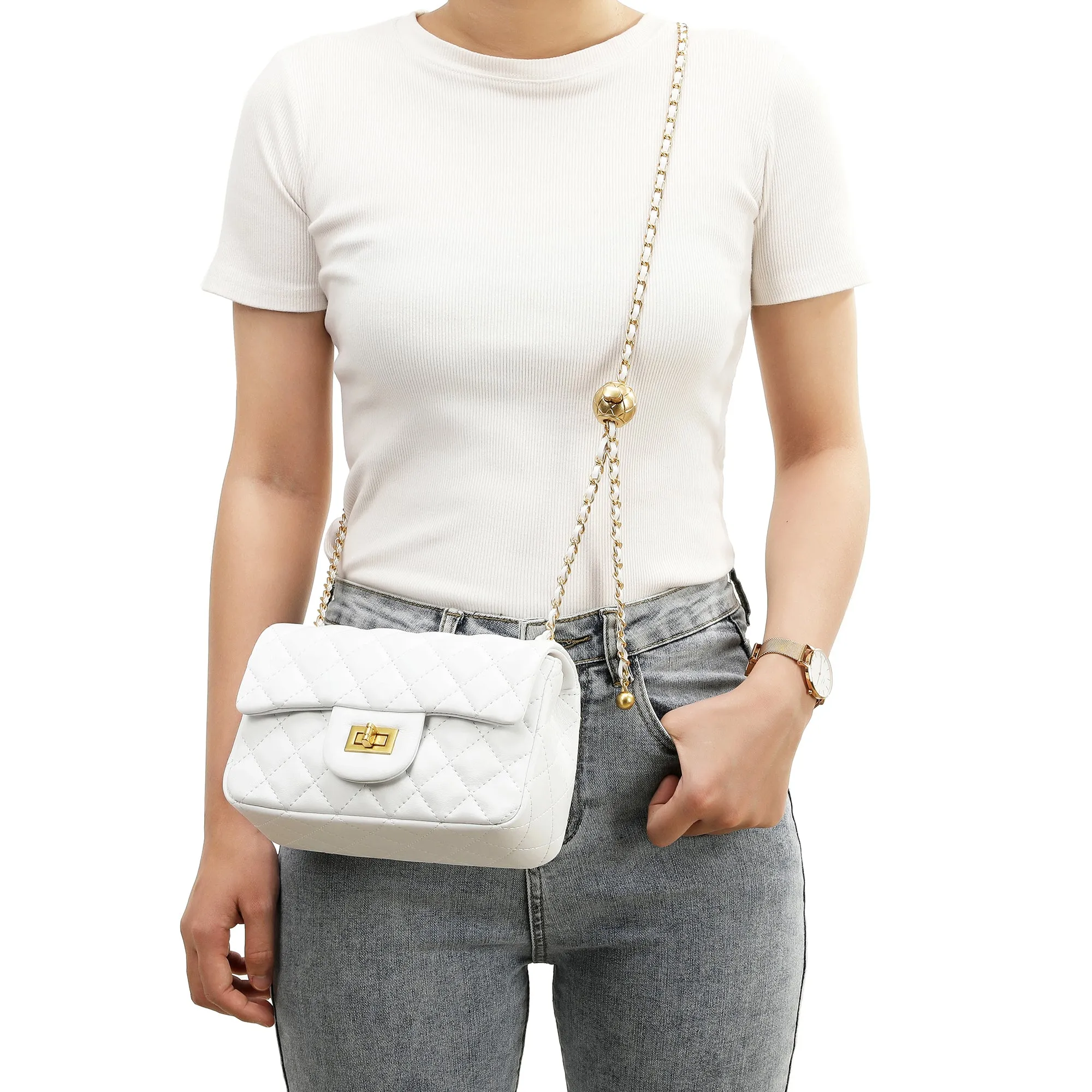Tiffany & Fred Quilted Sheepskin Leather Crossbody Bag