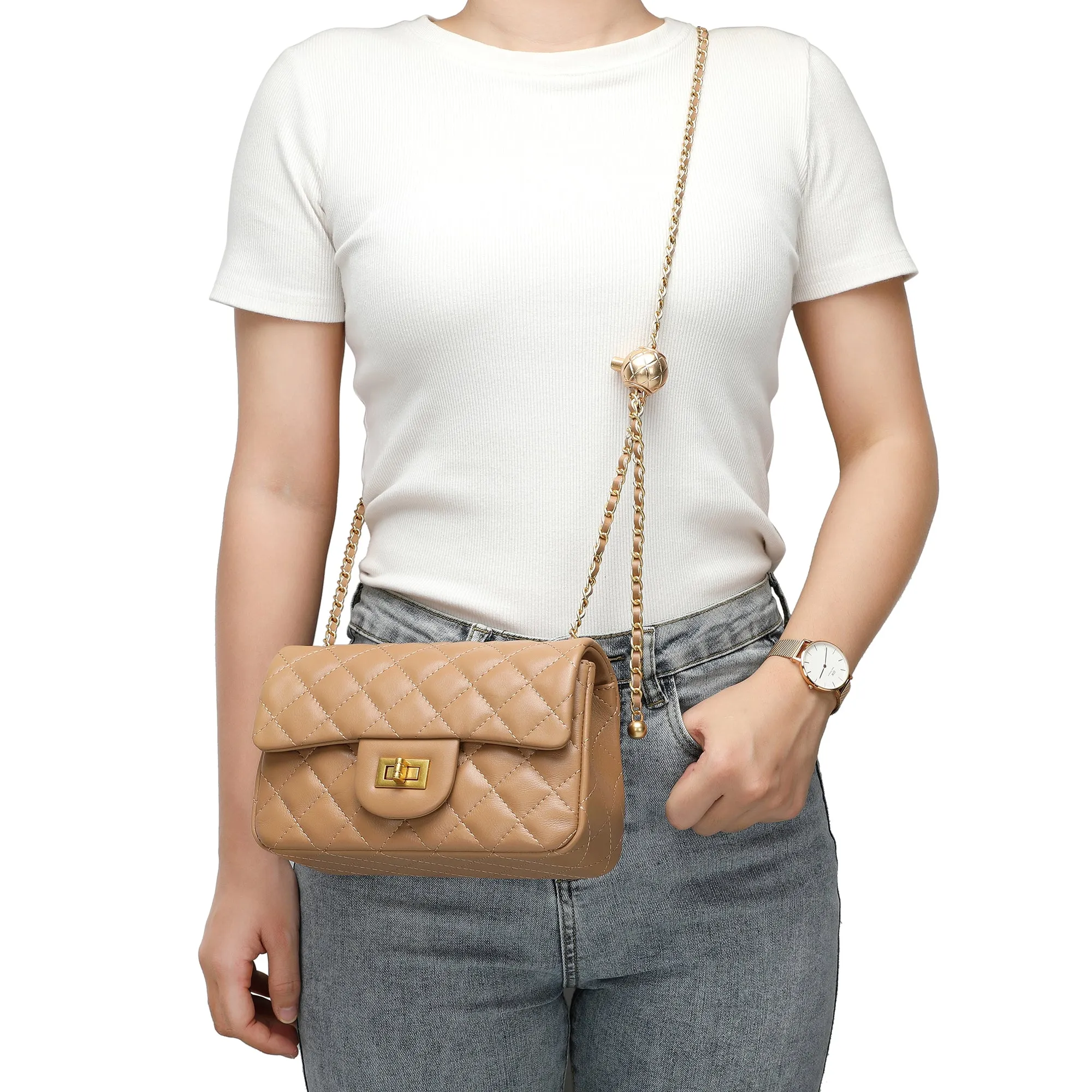 Tiffany & Fred Quilted Sheepskin Leather Crossbody Bag