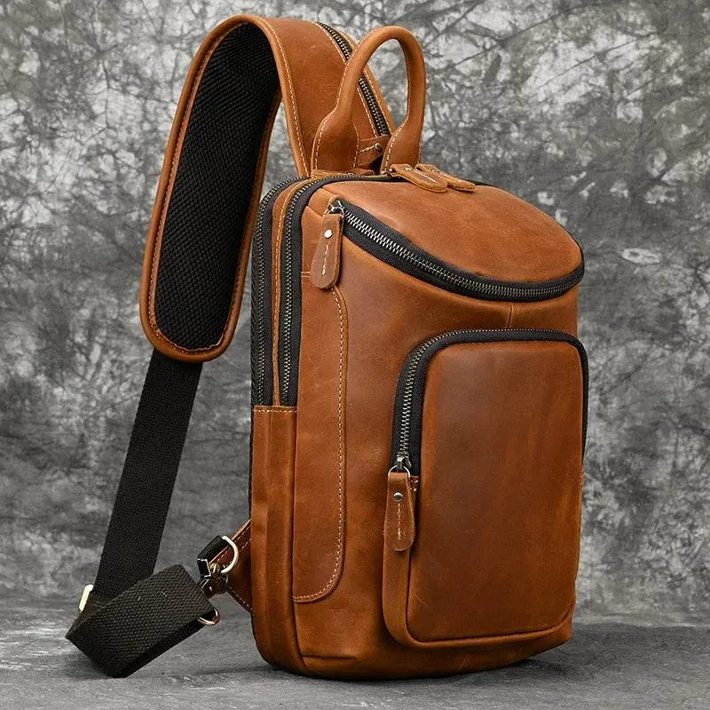 Top Grade Men's Crossbody Bags Genuine Leather Chest Pack Sling