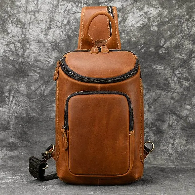 Top Grade Men's Crossbody Bags Genuine Leather Chest Pack Sling