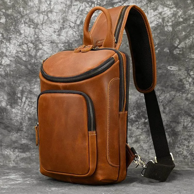 Top Grade Men's Crossbody Bags Genuine Leather Chest Pack Sling