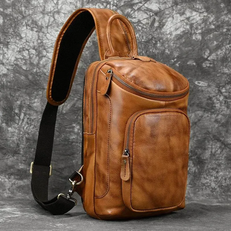 Top Grade Men's Crossbody Bags Genuine Leather Chest Pack Sling