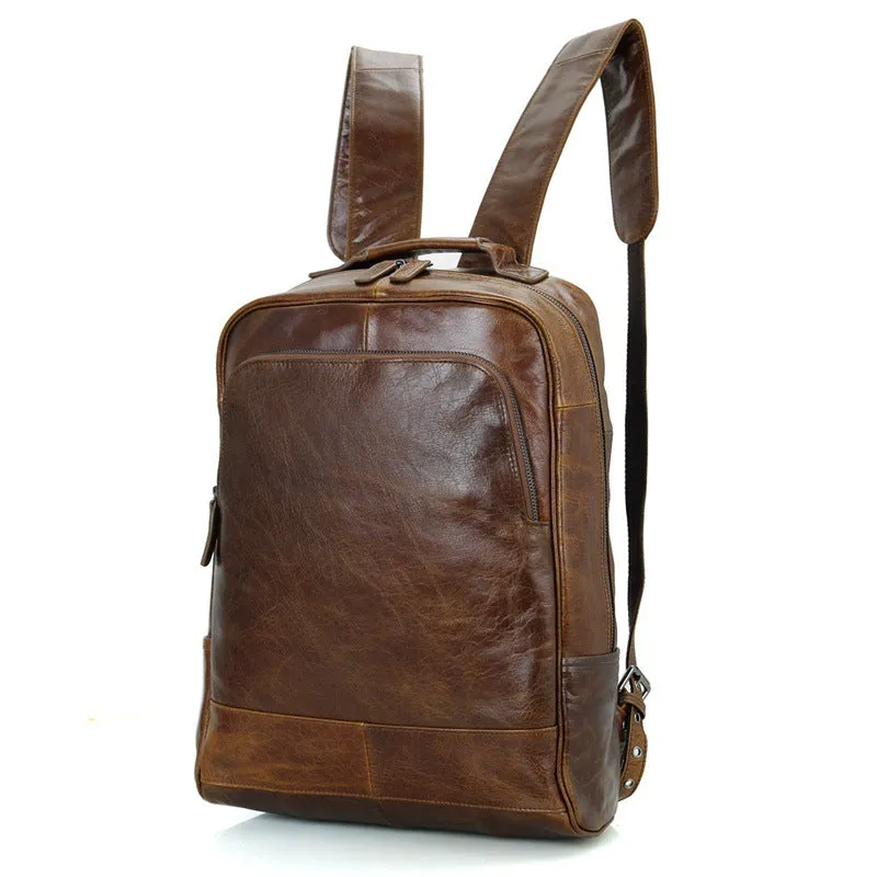 Top Grain Leather Backpack,  Oil Wax School Bag, Casual Shoulder Bag For Women and Men 7347