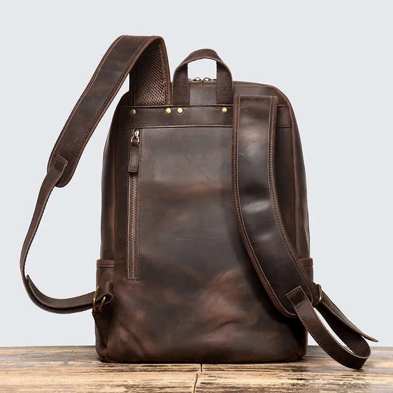 Top Grain Leather Backpack,  Oil Wax School Bag, Casual Shoulder Bag For Women and Men 7347