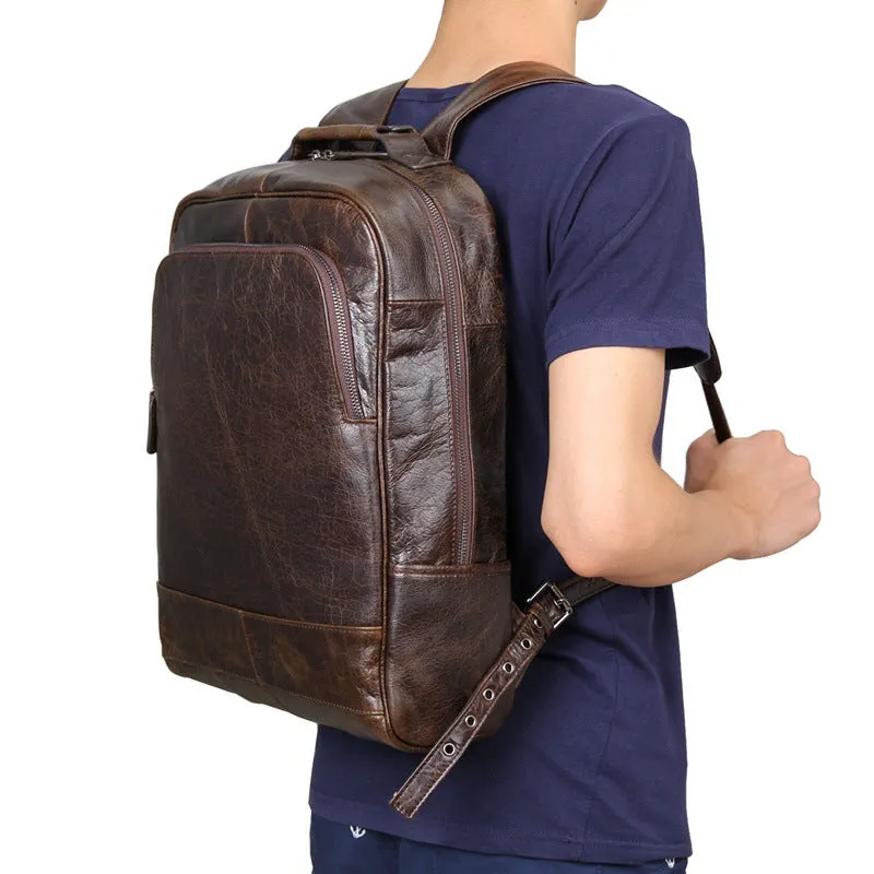 Top Grain Leather Backpack,  Oil Wax School Bag, Casual Shoulder Bag For Women and Men 7347