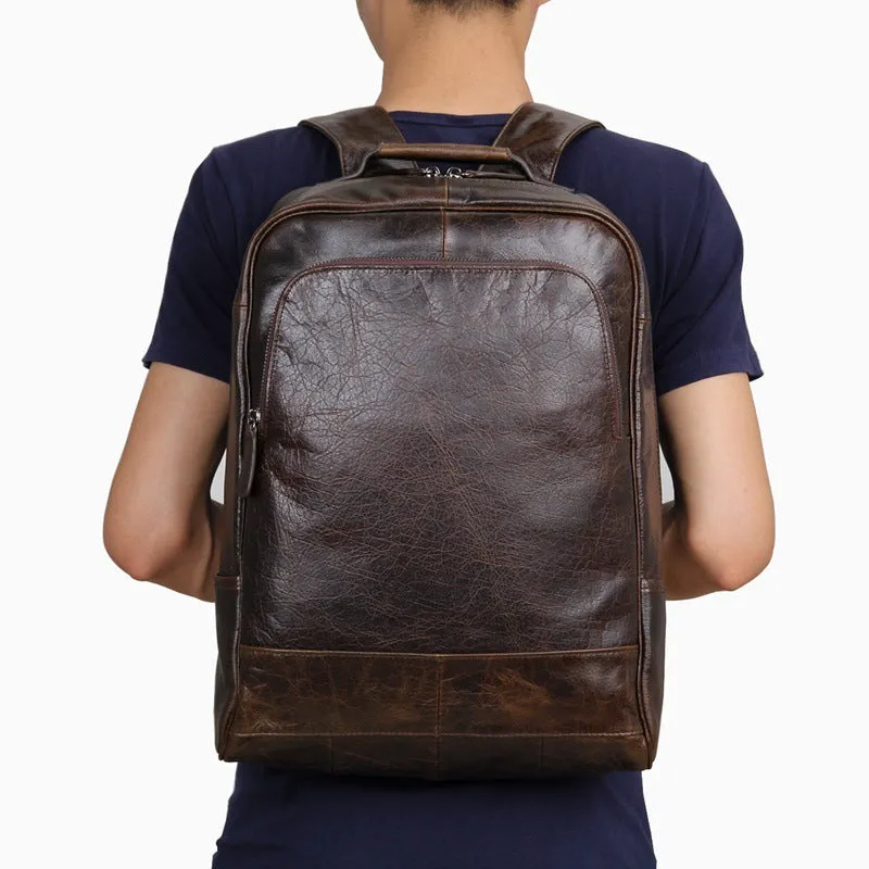 Top Grain Leather Backpack,  Oil Wax School Bag, Casual Shoulder Bag For Women and Men 7347