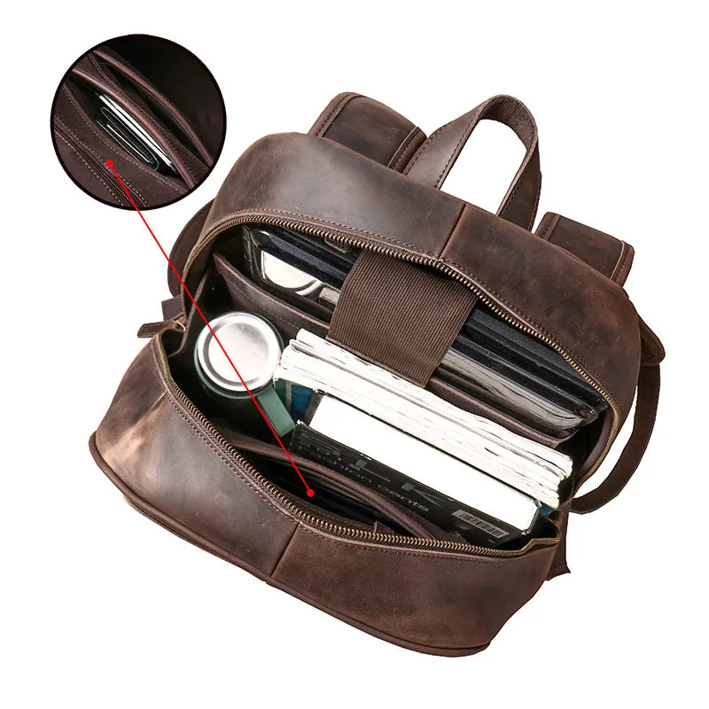 Top Grain Leather Backpack,  Oil Wax School Bag, Casual Shoulder Bag For Women and Men 7347