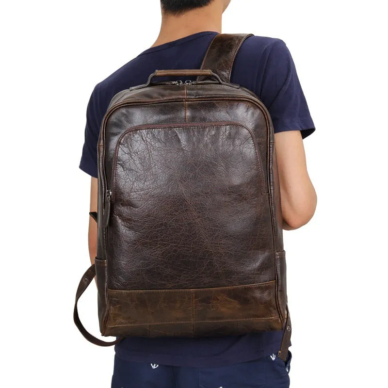 Top Grain Leather Backpack,  Oil Wax School Bag, Casual Shoulder Bag For Women and Men 7347