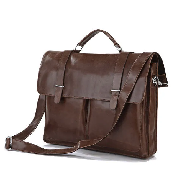 Top Grain Leather Briefcase Men's Business Bag Crossbody Messenger Shoulder Bag
