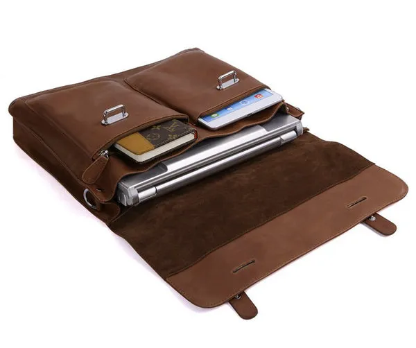 Top Grain Leather Briefcase Men's Business Bag Crossbody Messenger Shoulder Bag