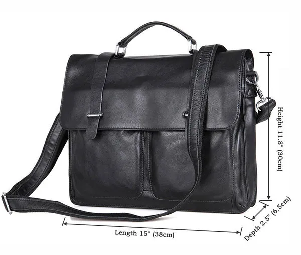 Top Grain Leather Briefcase Men's Business Bag Crossbody Messenger Shoulder Bag