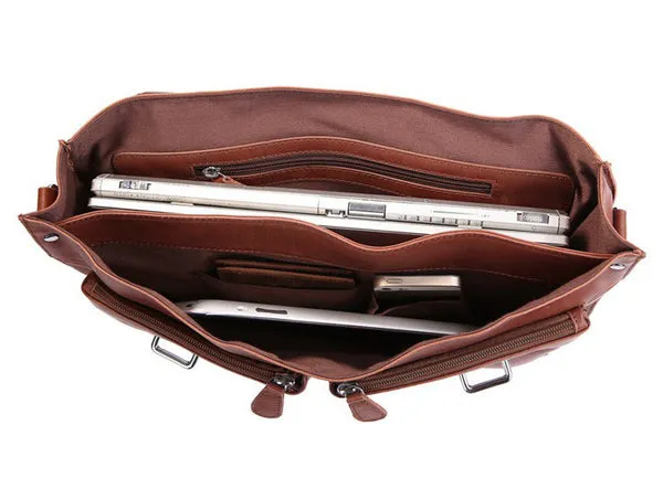 Top Grain Leather Briefcase Men's Business Bag Crossbody Messenger Shoulder Bag