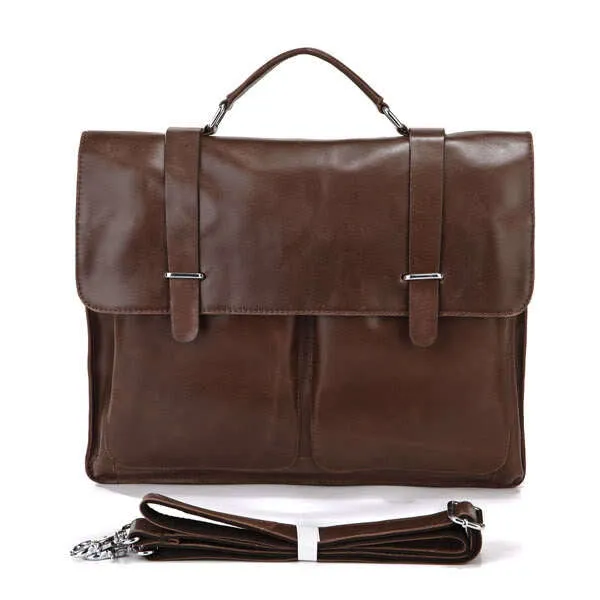 Top Grain Leather Briefcase Men's Business Bag Crossbody Messenger Shoulder Bag