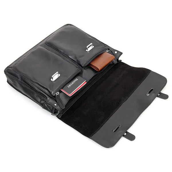 Top Grain Leather Briefcase Men's Business Bag Crossbody Messenger Shoulder Bag