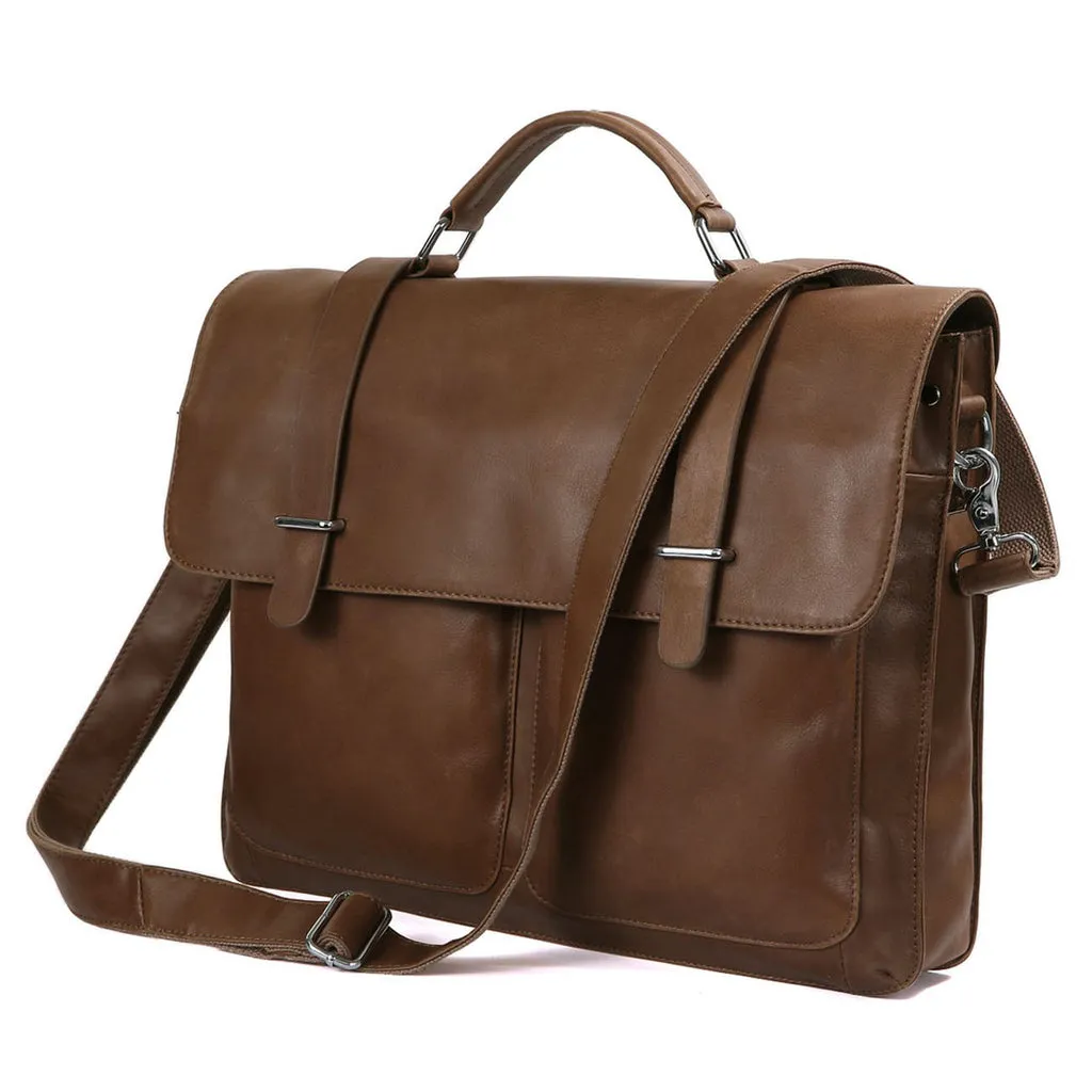 Top Grain Leather Briefcase Men's Business Bag Crossbody Messenger Shoulder Bag