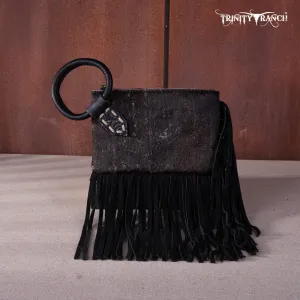 TR167-A181 Trinity Ranch Genuine Hair-On Cowhide Ring Handle Wristlet Clutch Bag - Black