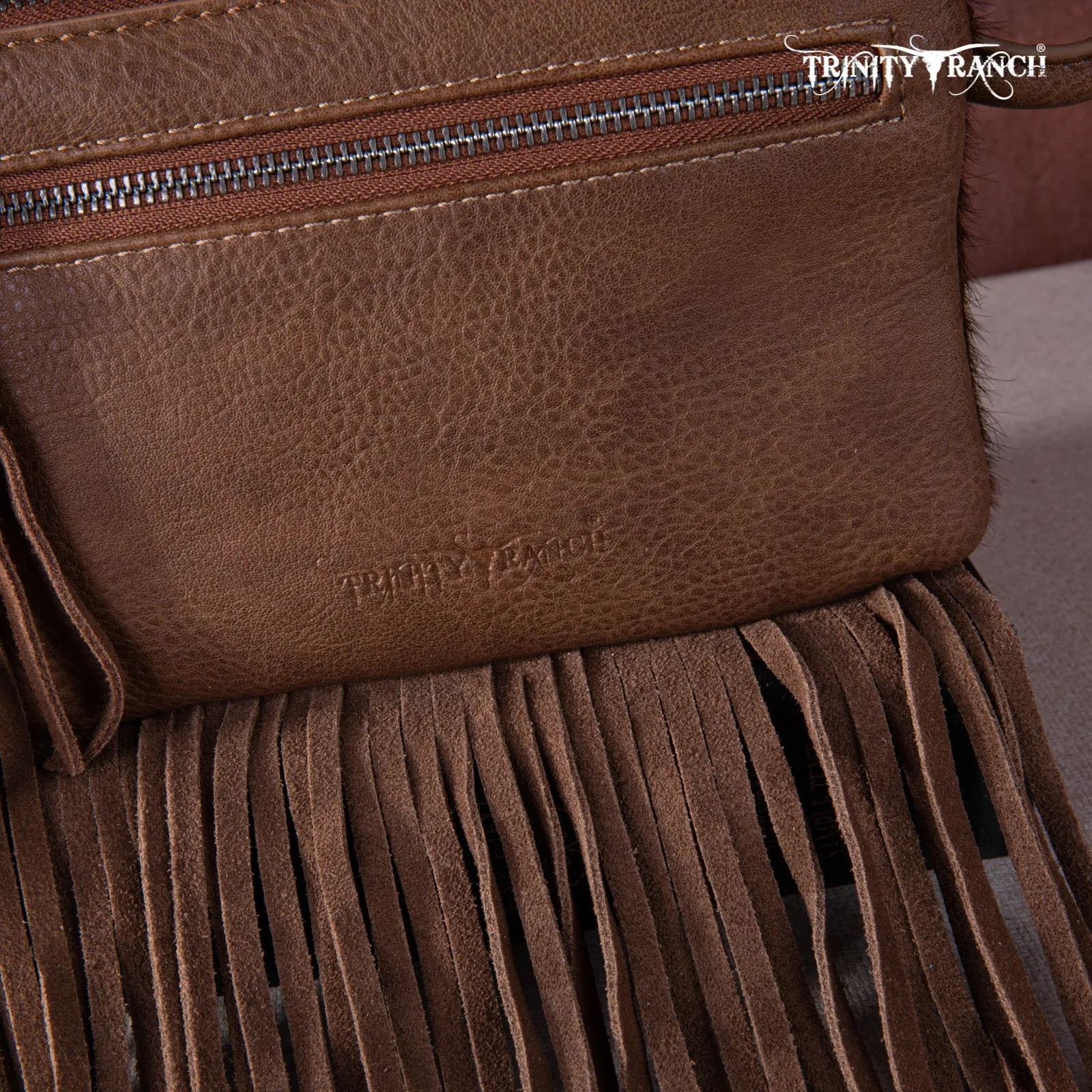 TR167-A181 Trinity Ranch Genuine Hair-On Cowhide Ring Handle Wristlet Clutch Bag - Black