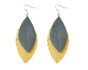 Two-Tone Feather Earrings - Honey   Grey