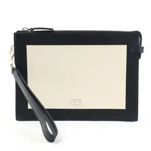 Valentino Garavani Clutch Bag V Leather Black x Ivory Men's Women's 55733g