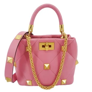 VALENTINO Roman Stud Small Nappa Leather Top Handle Crossbody Bag Flamingo Pink