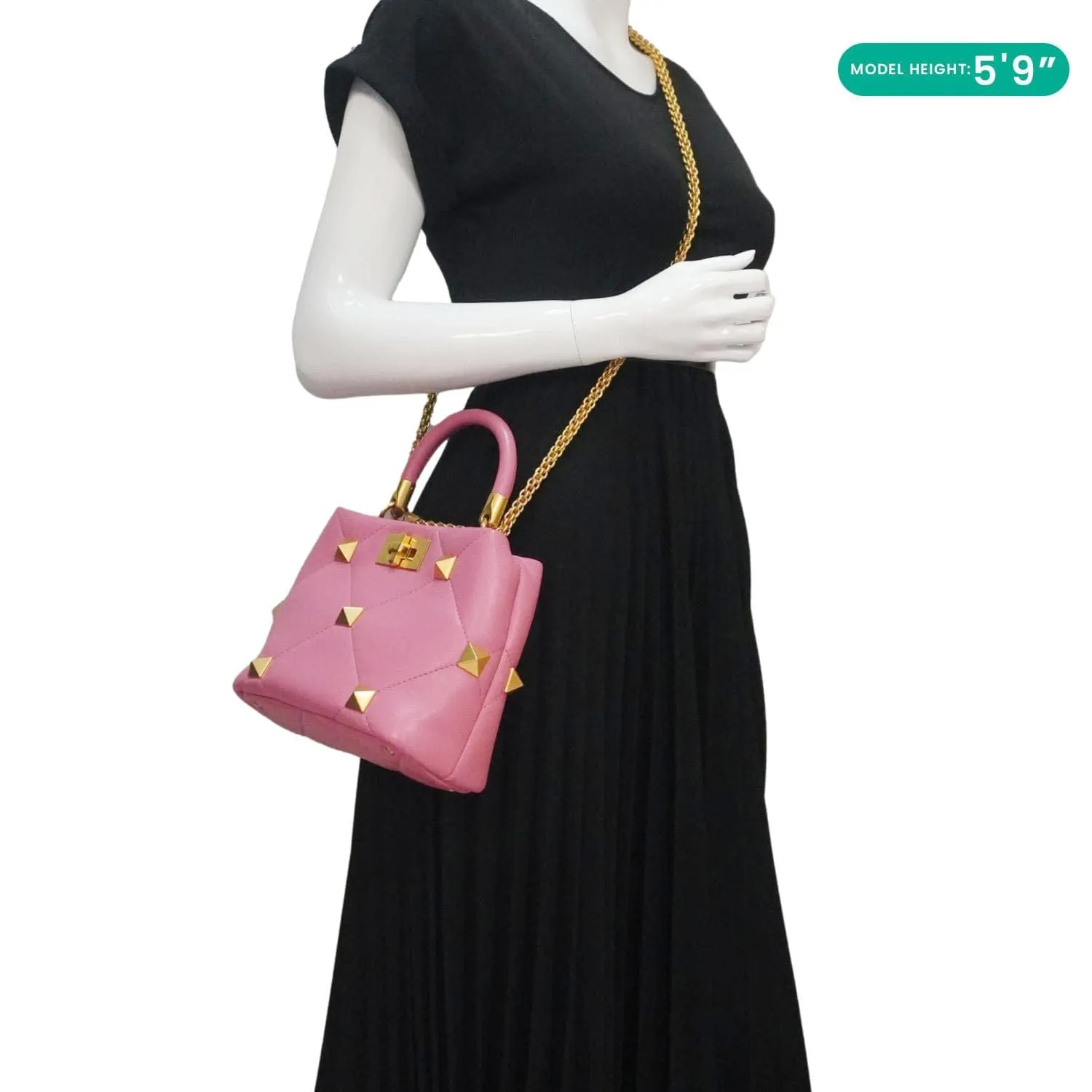 VALENTINO Roman Stud Small Nappa Leather Top Handle Crossbody Bag Flamingo Pink