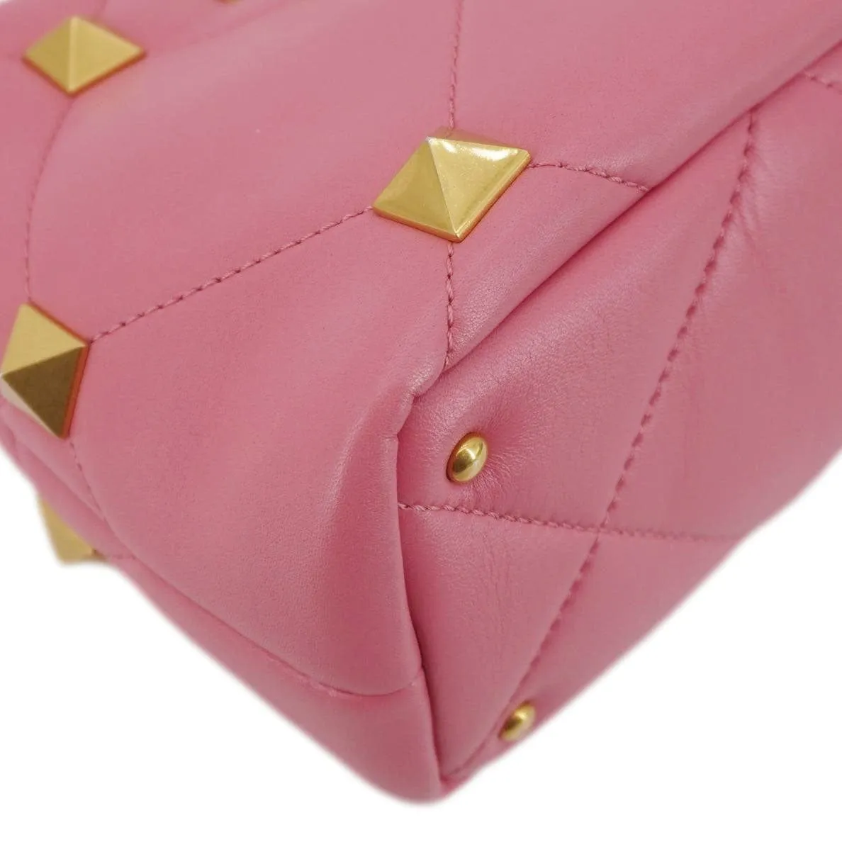 VALENTINO Roman Stud Small Nappa Leather Top Handle Crossbody Bag Flamingo Pink