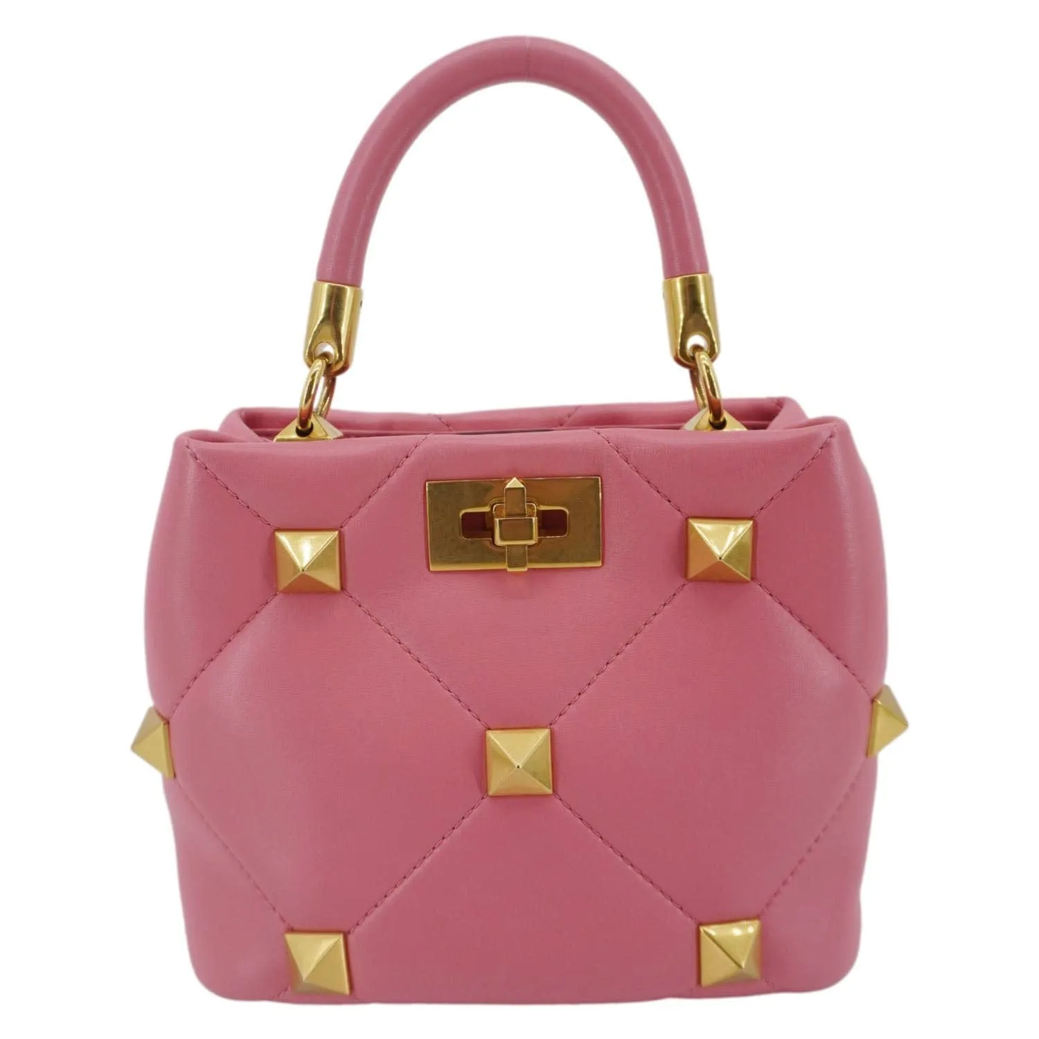 VALENTINO Roman Stud Small Nappa Leather Top Handle Crossbody Bag Flamingo Pink