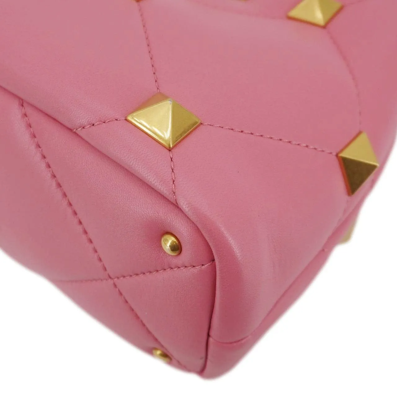 VALENTINO Roman Stud Small Nappa Leather Top Handle Crossbody Bag Flamingo Pink