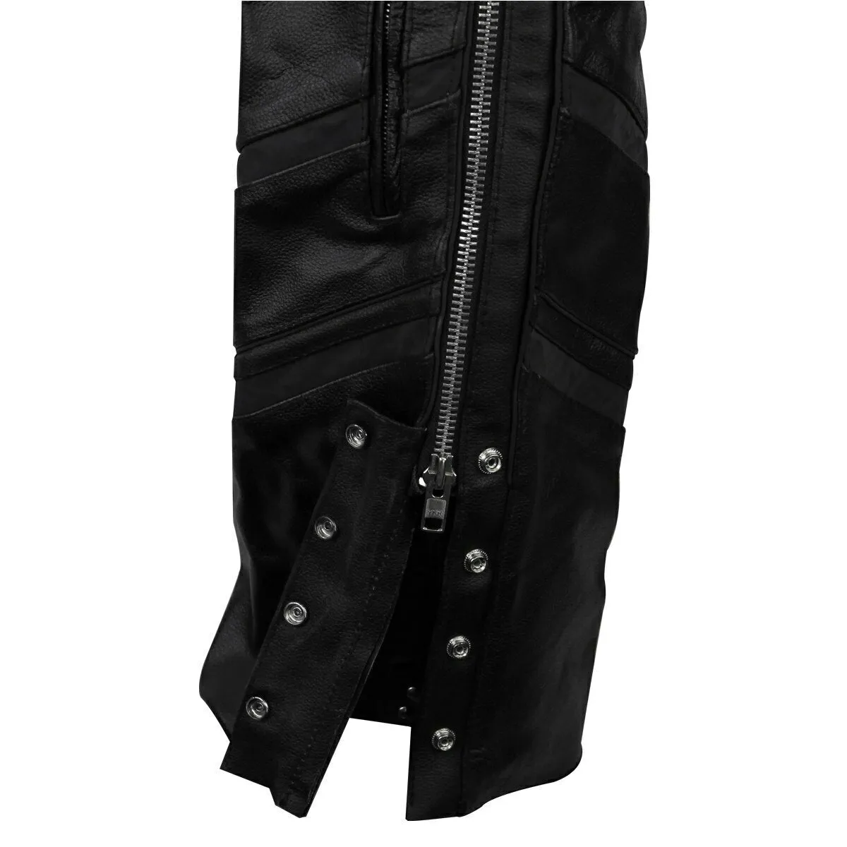 Vance Leather VL803S Unisex Black Reflective and Vented Premium Cowhide Leather Biker Motorcycle Riding Chaps