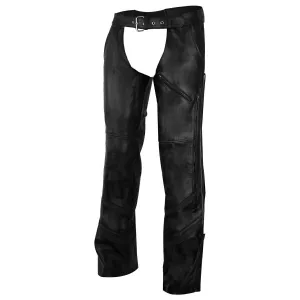 Vance Leather VL803S Unisex Black Reflective and Vented Premium Cowhide Leather Biker Motorcycle Riding Chaps